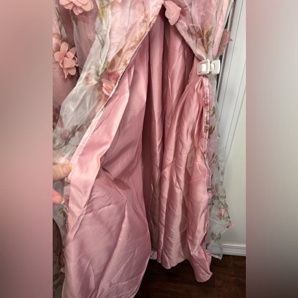 NWOT FAERIESTY SZ 2XL (16) PINK MULTI Strapless Floral Applique W/ Mesh Overlay - Picture 5 of 10